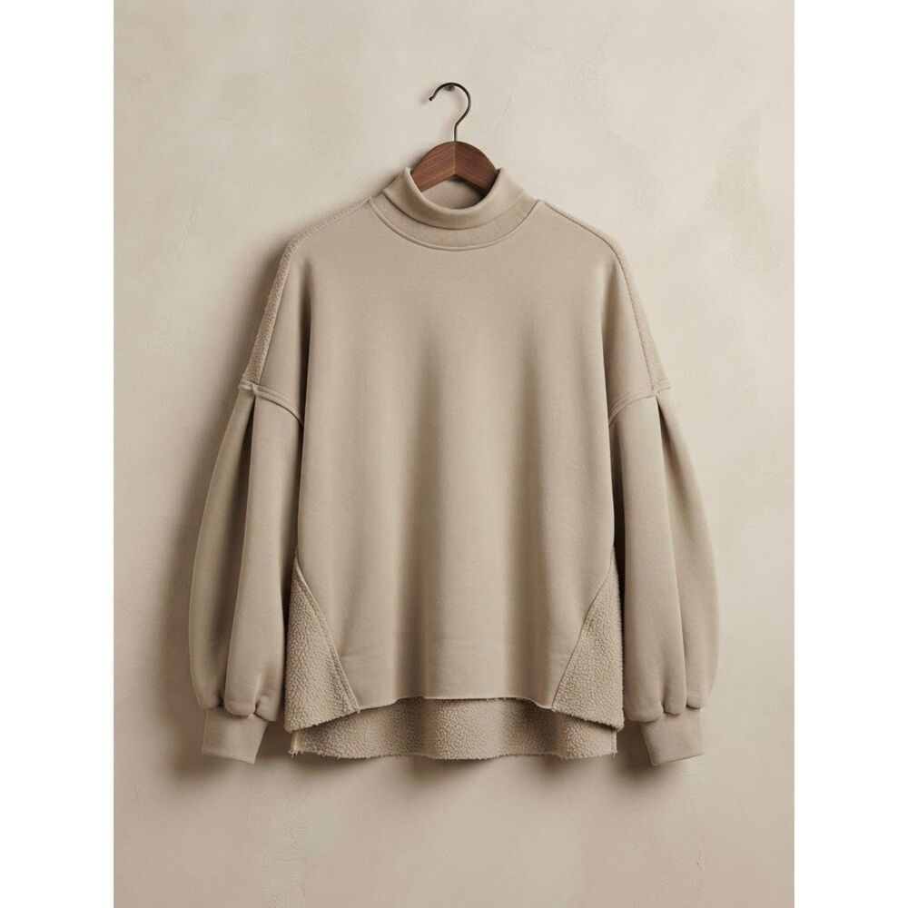 Mock Neck Pullover Sweatshirt Khaki/Gray/Tan Size S EUC